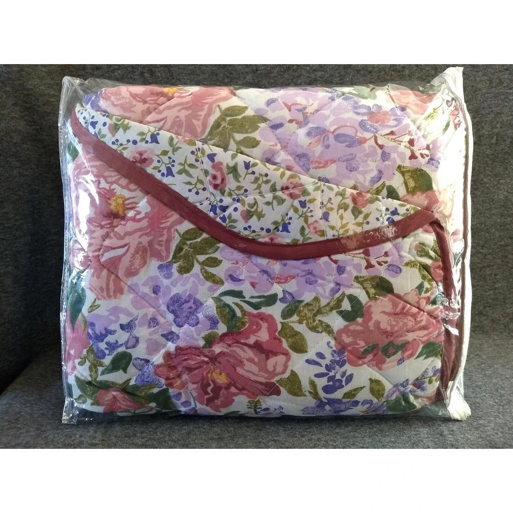 All Seasons Full Size Reversible Quilt Cotton‎ Blend Floral Bedspread Vtg NOS